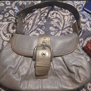 Coach Gray and Olive Leather Shoulder Bag